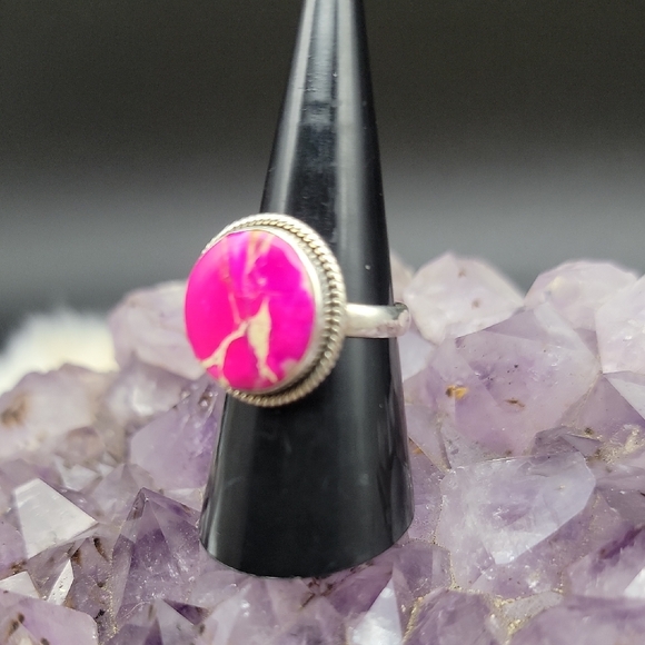 515 Jewelry - Vivid Pink Sea Sediment Jasper Matrix 925 Sterling Silver Adustable 6 7 8 9 10